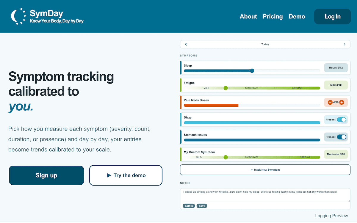 Screenshot of SymDay landing page